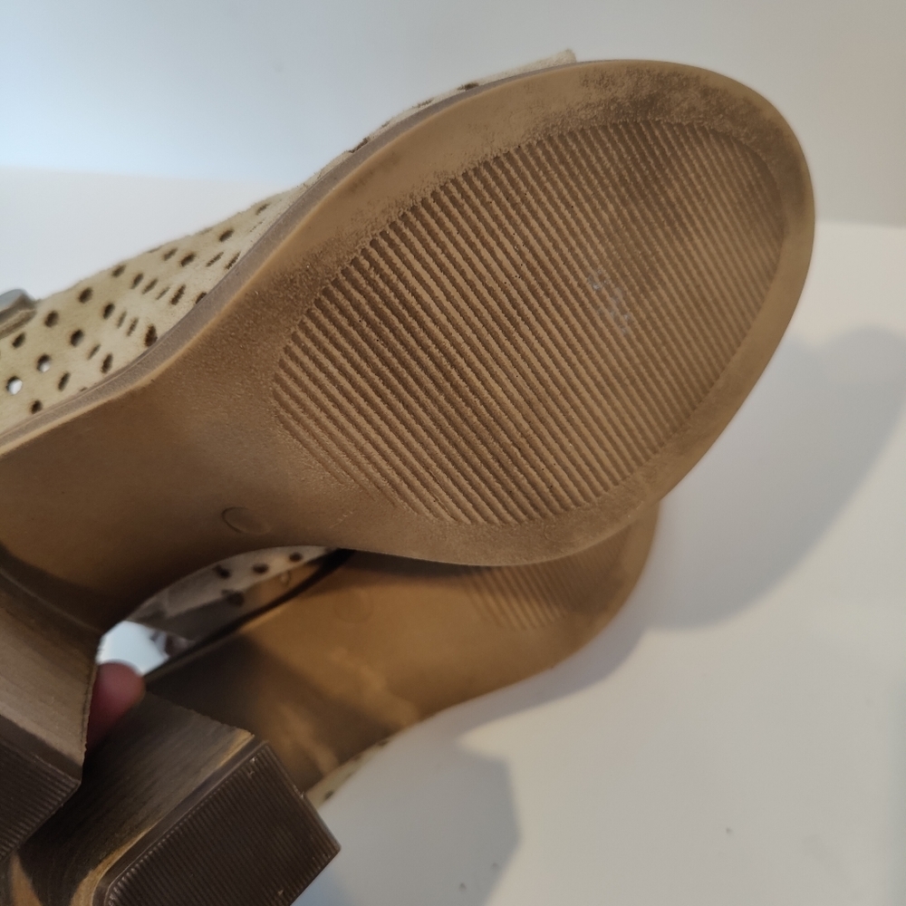 Barbara Barbieri Tan Perforated Suede Leather Block Heel Sandals Shoes - Picture 7 of 7